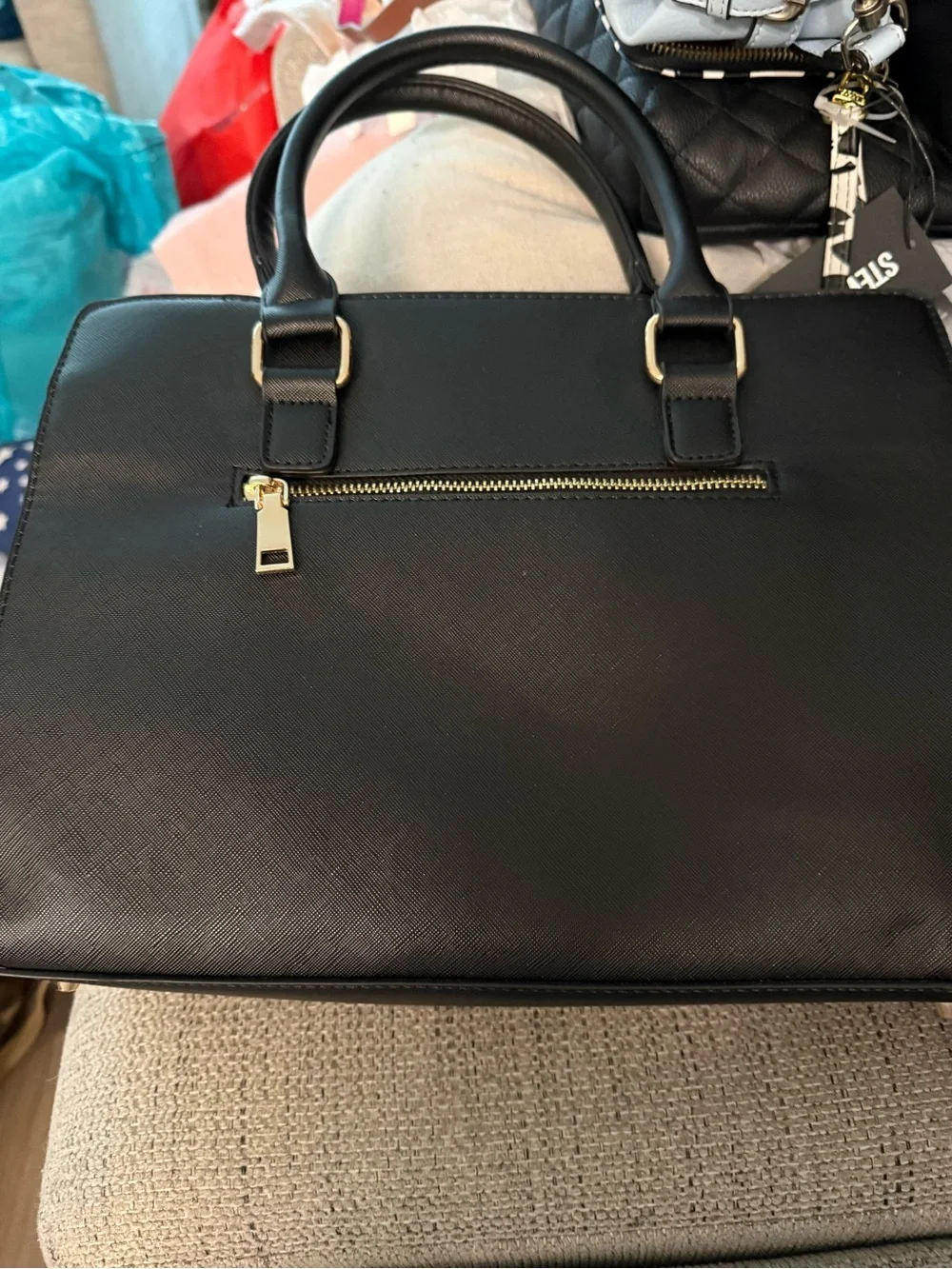 Miztique Black Vegan Leather Satchel with Gold Accents
